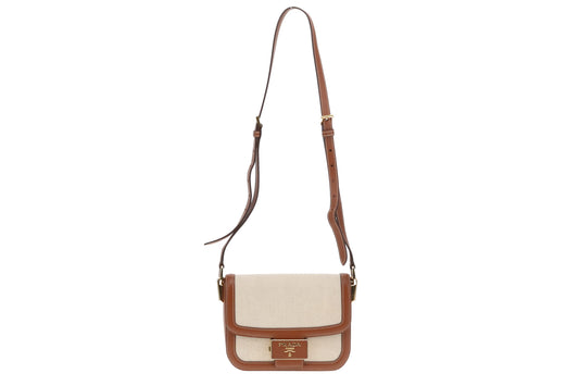 Prada Embleme Flap Bag Brown Leather and Linen