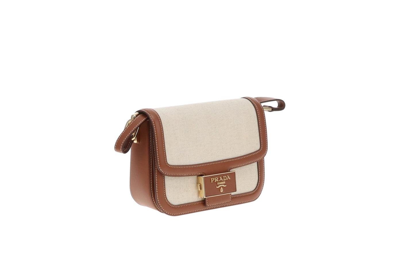 Prada Embleme Flap Bag Brown Leather and Linen