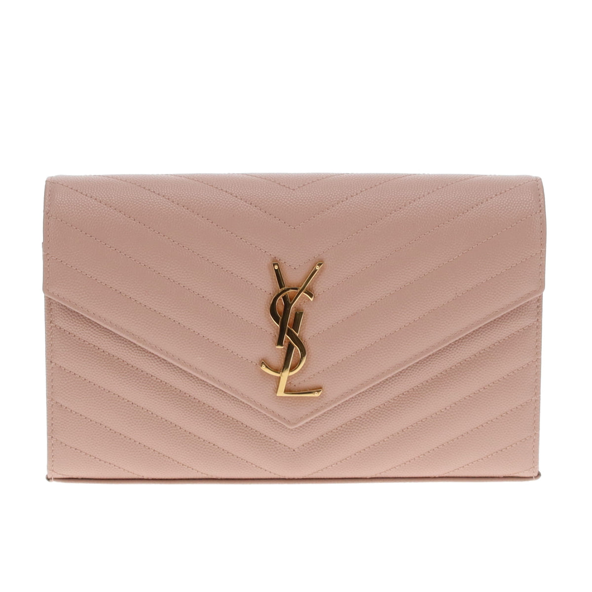 Saint Laurent Monogram Embossed Chain Wallet Soft Pink