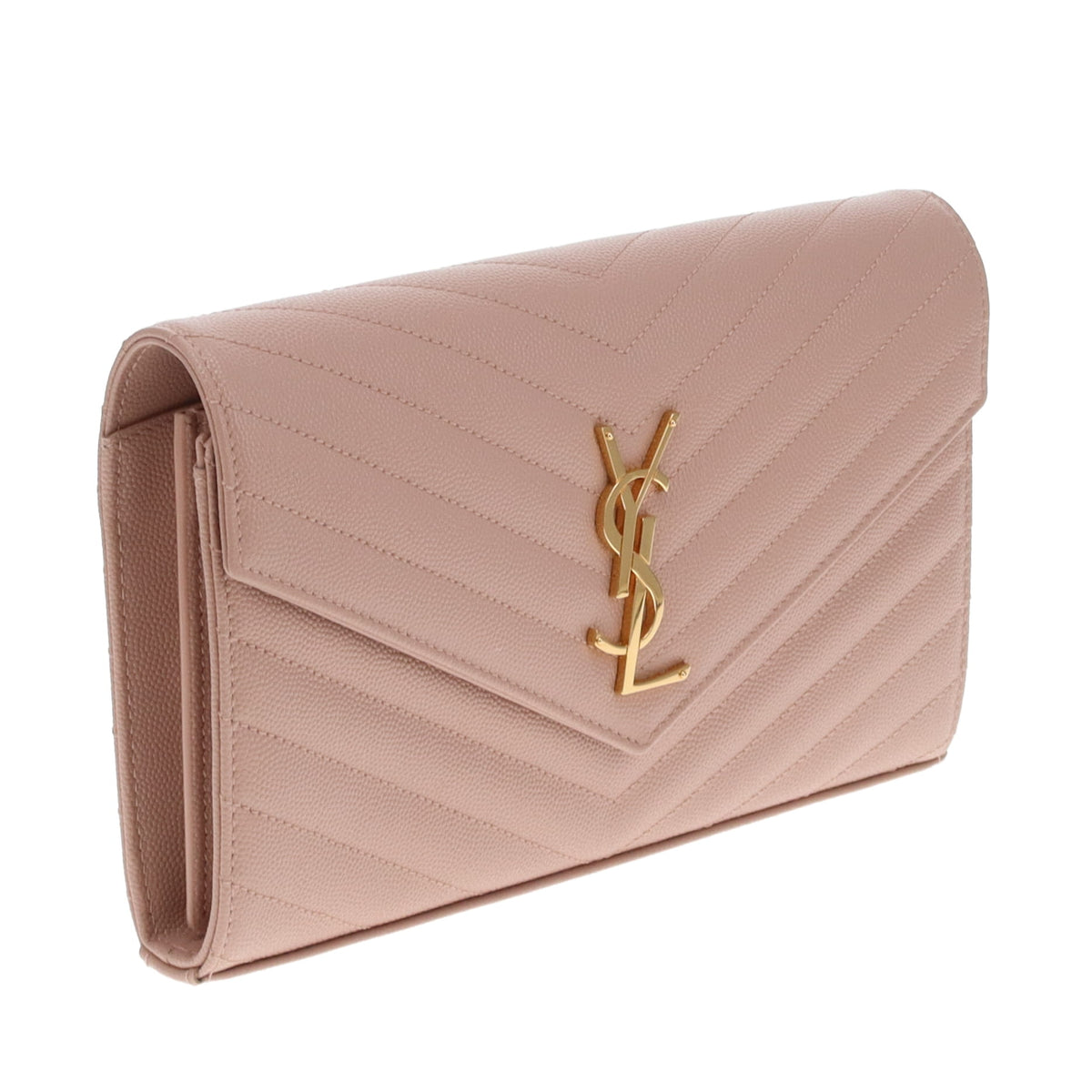 Saint Laurent Monogram Embossed Chain Wallet Soft Pink