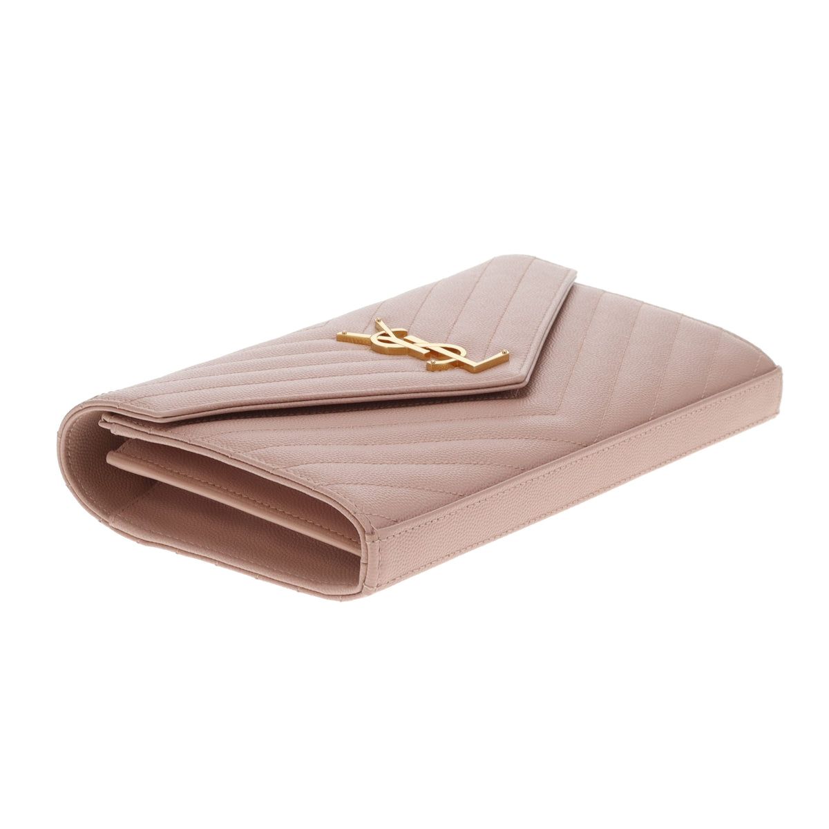 Saint Laurent Monogram Embossed Chain Wallet Soft Pink