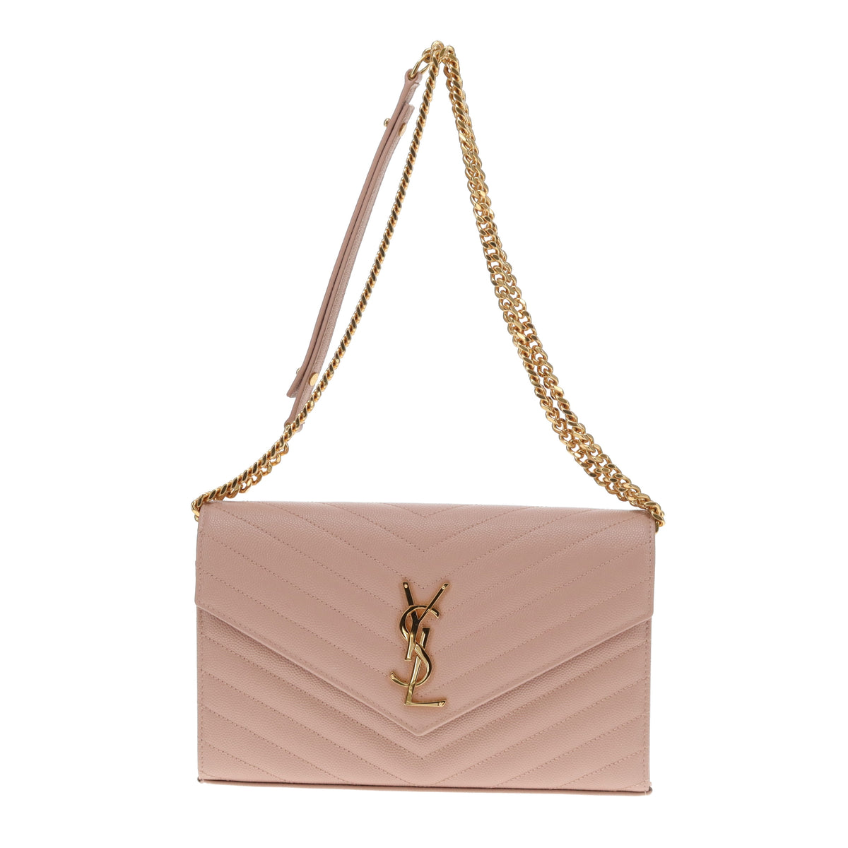 Saint Laurent Monogram Embossed Chain Wallet Soft Pink