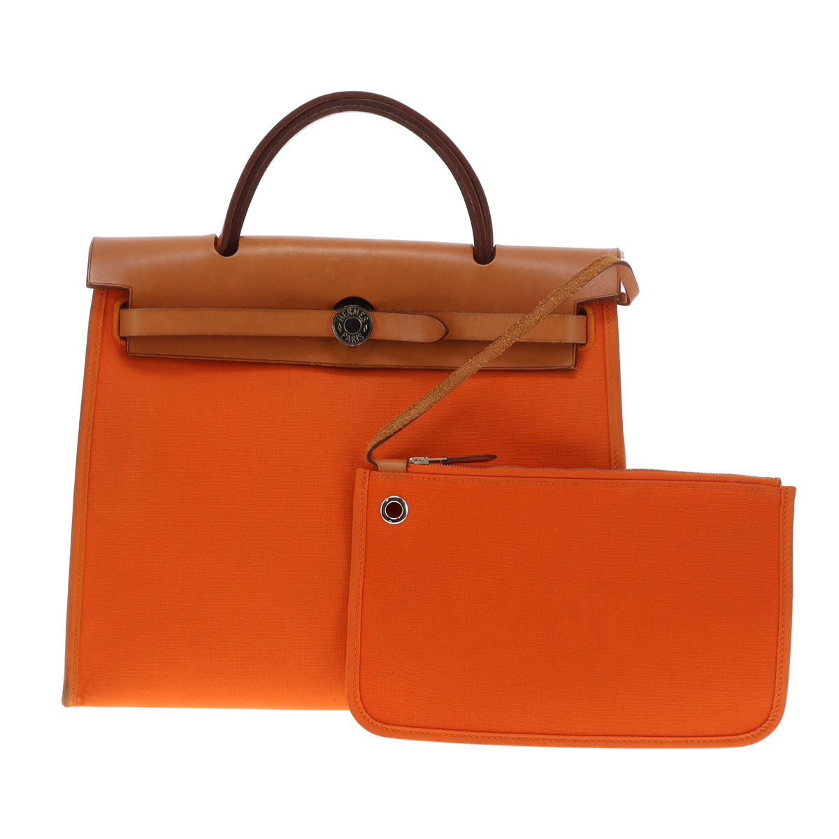 Hermes Herbag Zip 31 In Orange Canvas and Vache Hunter
