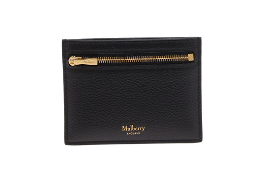 Mulberry Zipped Card Slip Black Small Classic Grain