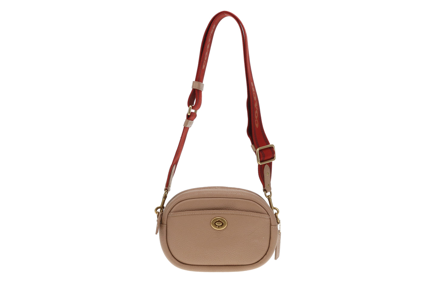 Coach Turnlock Camera Bag Beige with Logo Strap