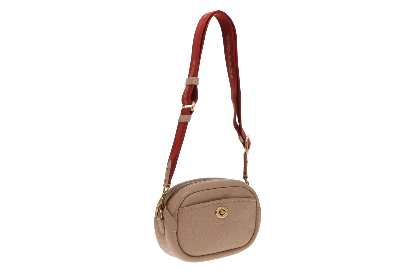 Coach Turnlock Camera Bag Beige with Logo Strap