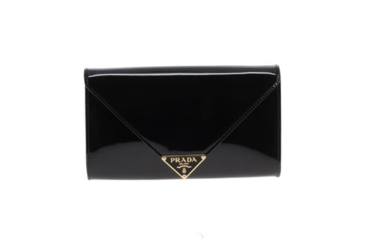 Prada Envelope Wallet on Chain Black Patent GHW