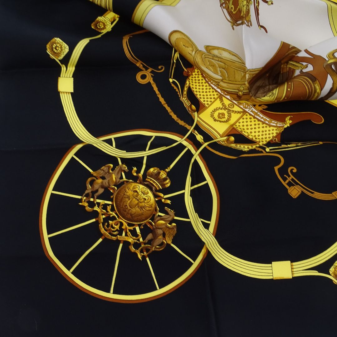 Hermes Springs Scarf 90 Navy/Gold 100% Silk