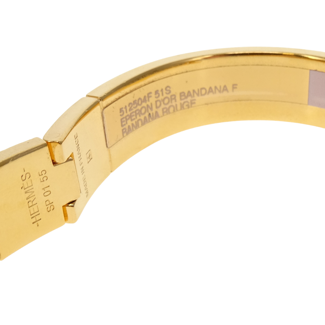 Hermes Hinged Bracelet Red Eperon D'or Bandana Rouge Enamel Gold Plated