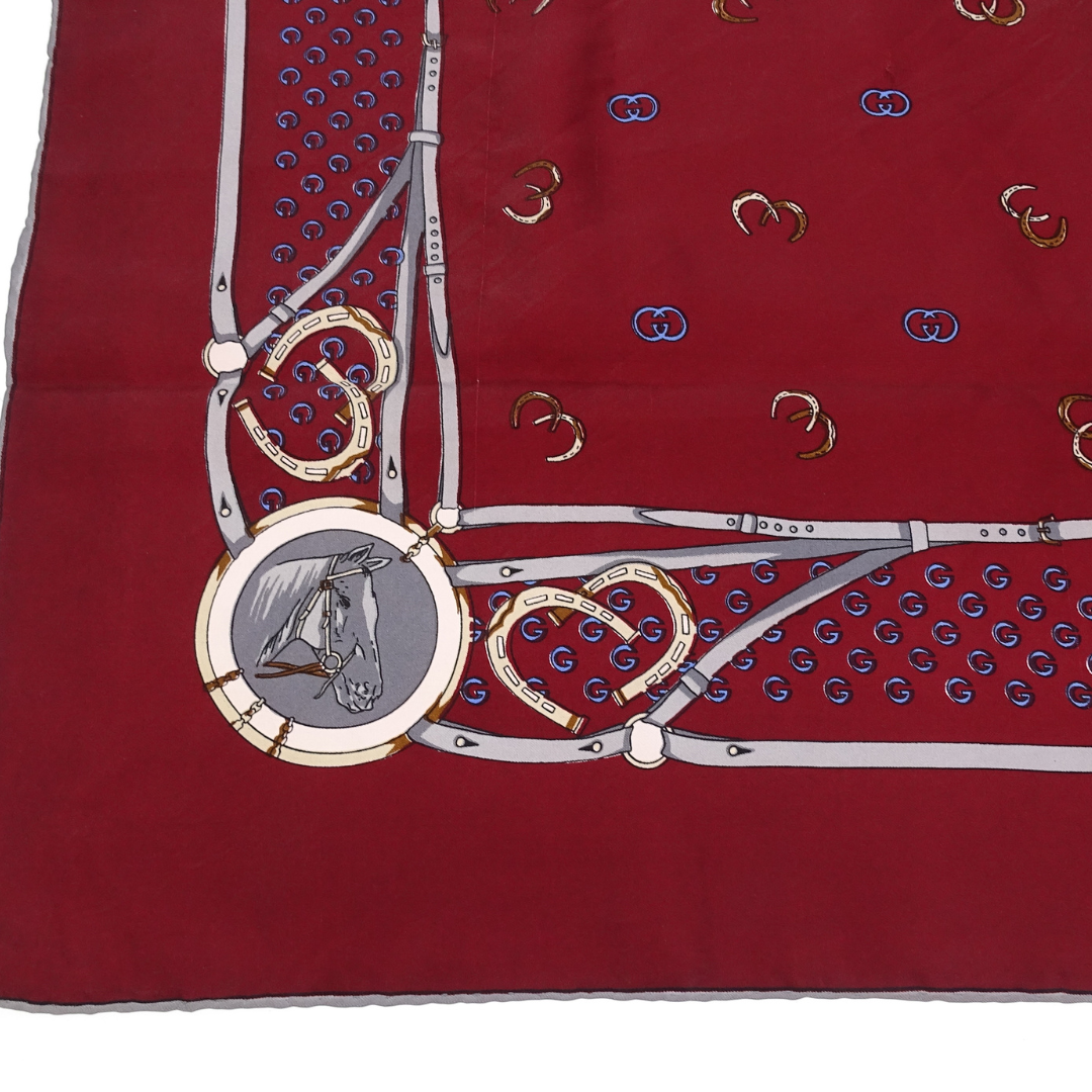 Gucci Horseshoe Silk Scarf 90cm Burgundy