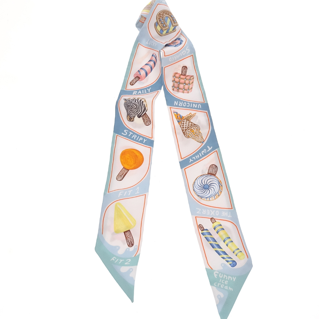 Hermes Twilly Funny Ice Cream Aqua/Orange/Jaune 100% Silk