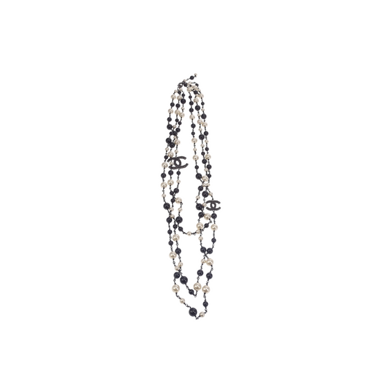 Chanel Black and White Bead and Pearl 3 Strand Tiered Necklace 2011