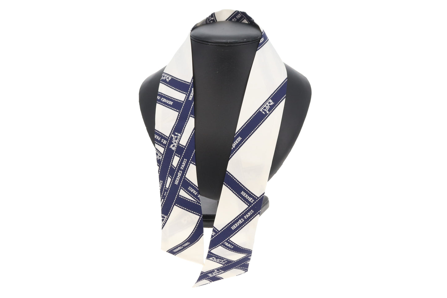 Hermes Silk Twilly Navy Ribbon Detail