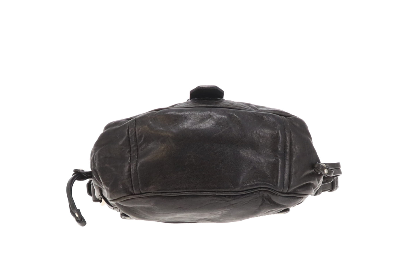 Miu Miu Flap Shoulder Bag Vintage Distressed Black with Rose Detail