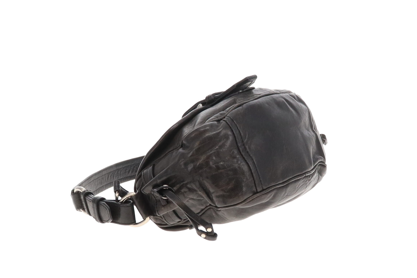 Miu Miu Flap Shoulder Bag Vintage Distressed Black with Rose Detail