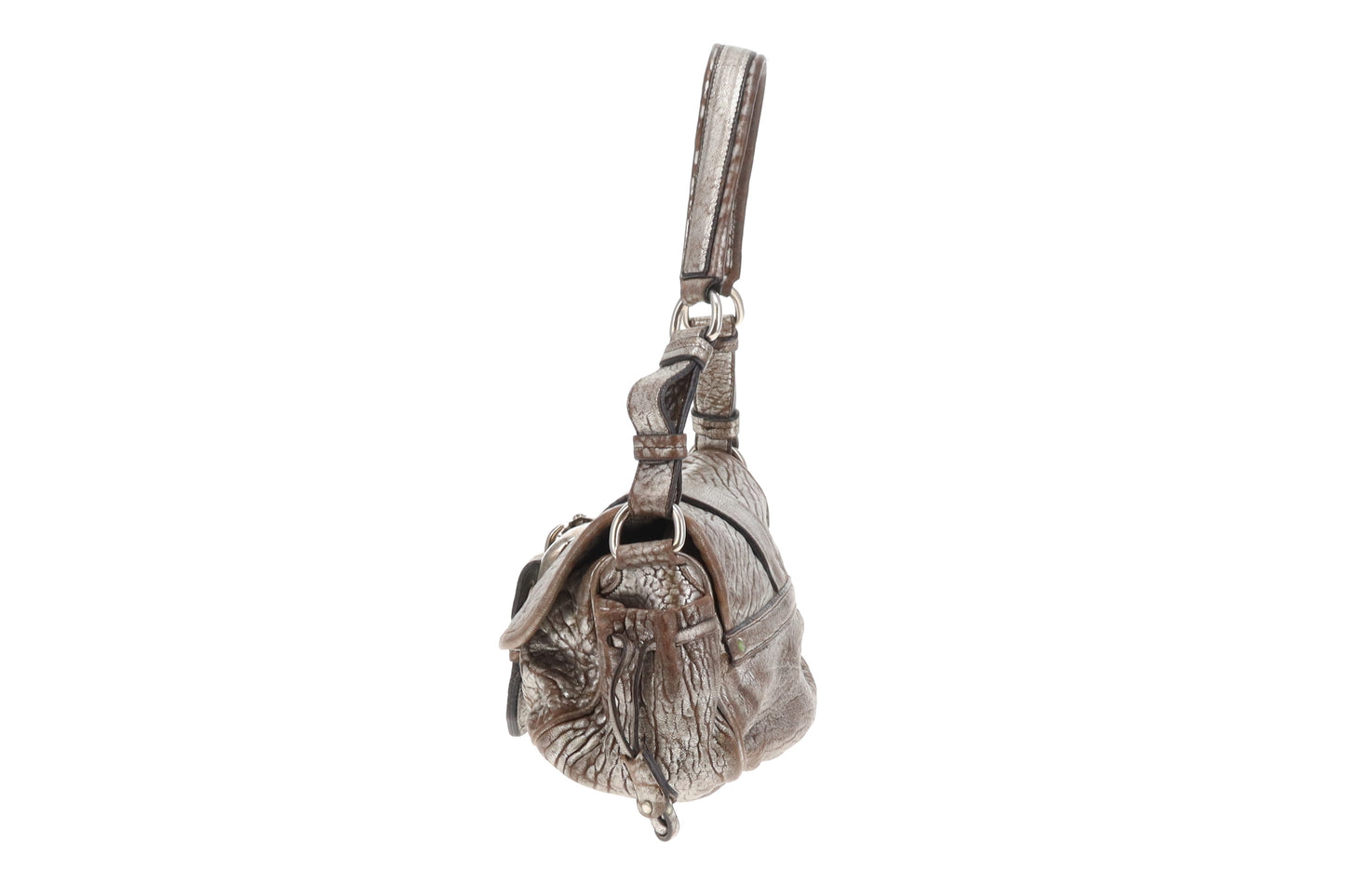 Miu Miu Flap Shoulder Bag Vintage Distressed Metallic with Rose Detail
