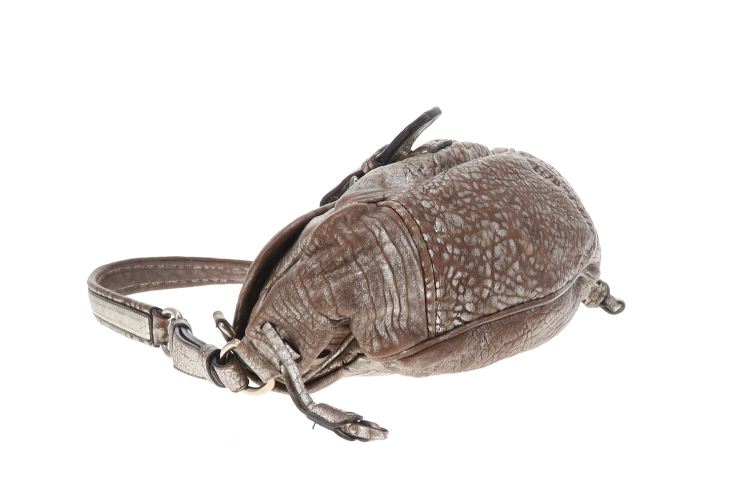 Miu Miu Flap Shoulder Bag Vintage Distressed Metallic with Rose Detail