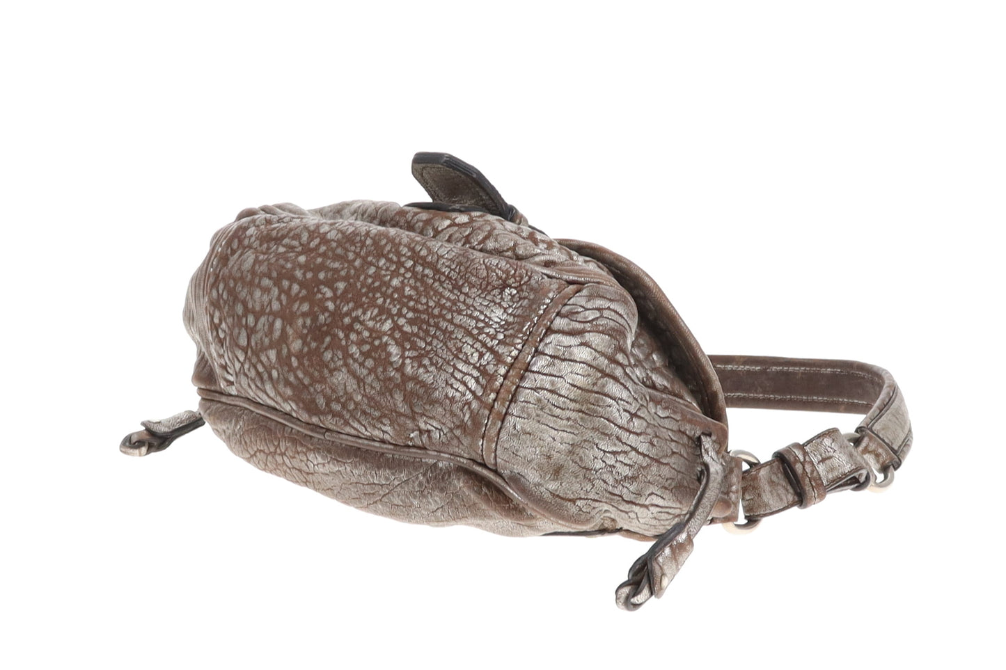 Miu Miu Flap Shoulder Bag Vintage Distressed Metallic with Rose Detail