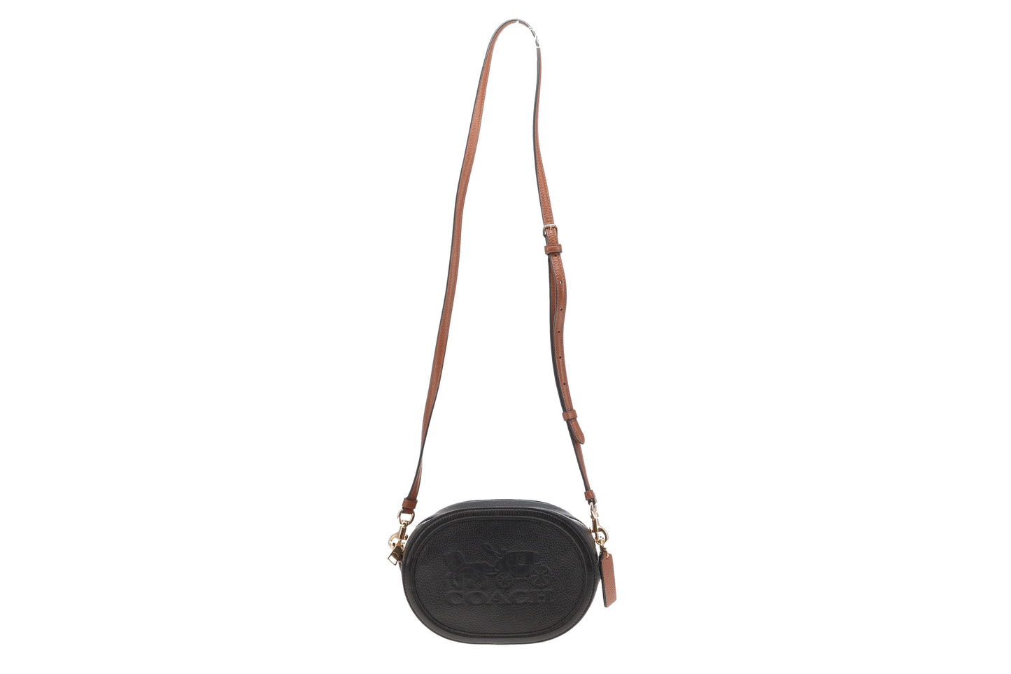 Coach Logo Oval Crossbody Black with Brown Strap