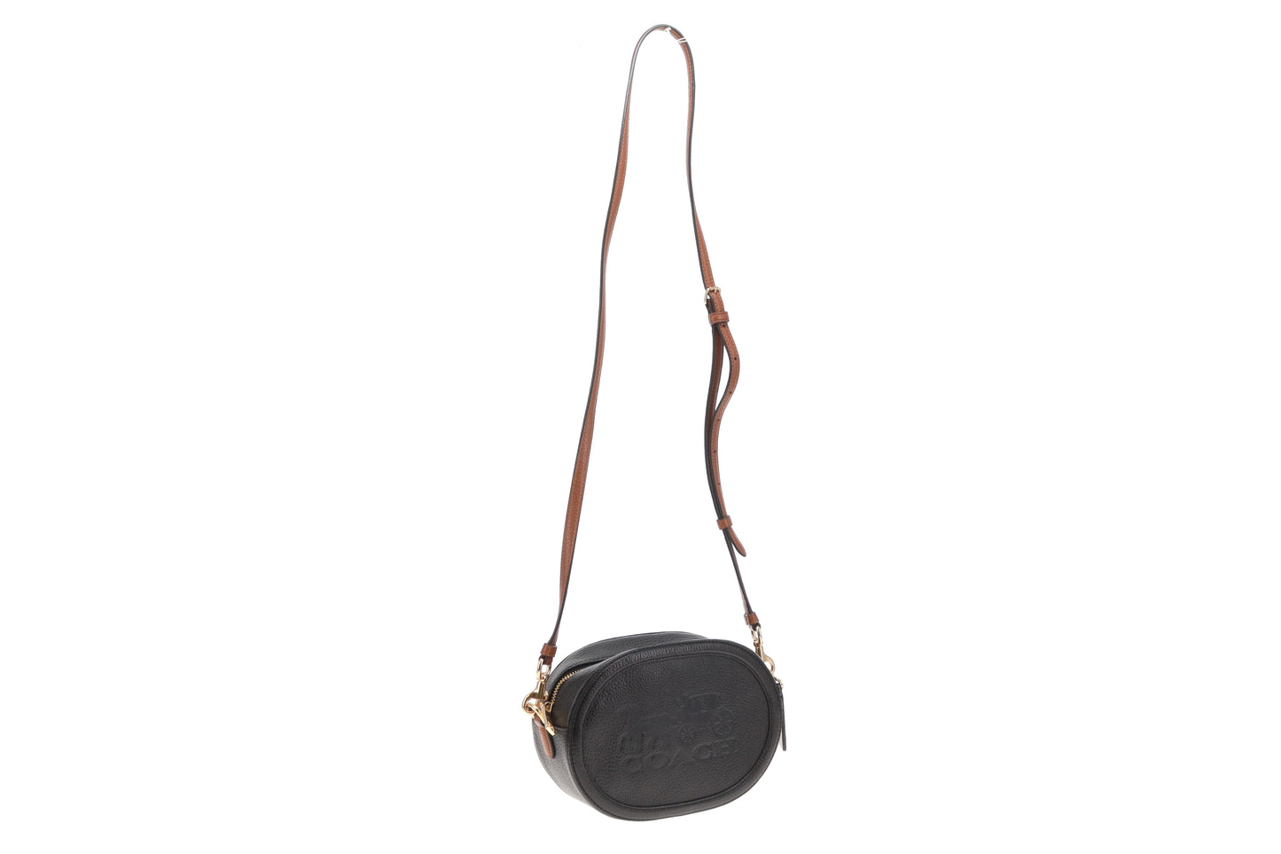 Coach Logo Oval Crossbody Black with Brown Strap