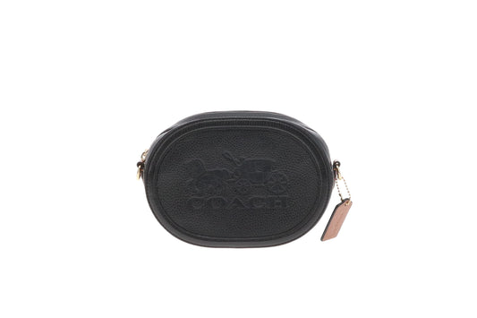 Coach Logo Oval Crossbody Black with Brown Strap