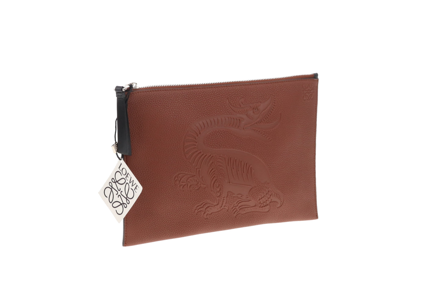 Loewe Flat Pouch Dragon Embossed Cognac