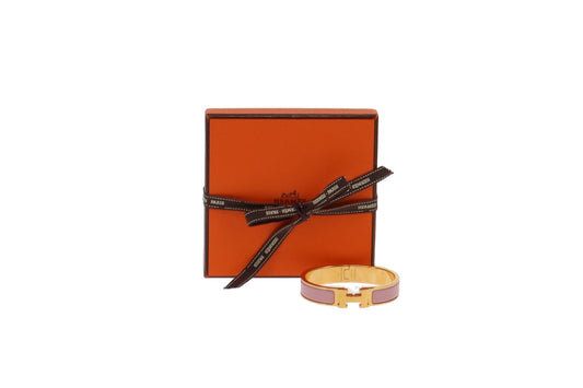 Hermes Gold Plated and Pale Pink Enamel Clic H Bracelet