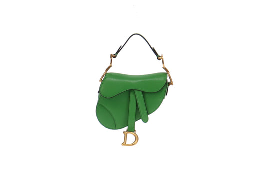 Dior Green Leather GHW Micro Saddle Bag with Strap 2022
