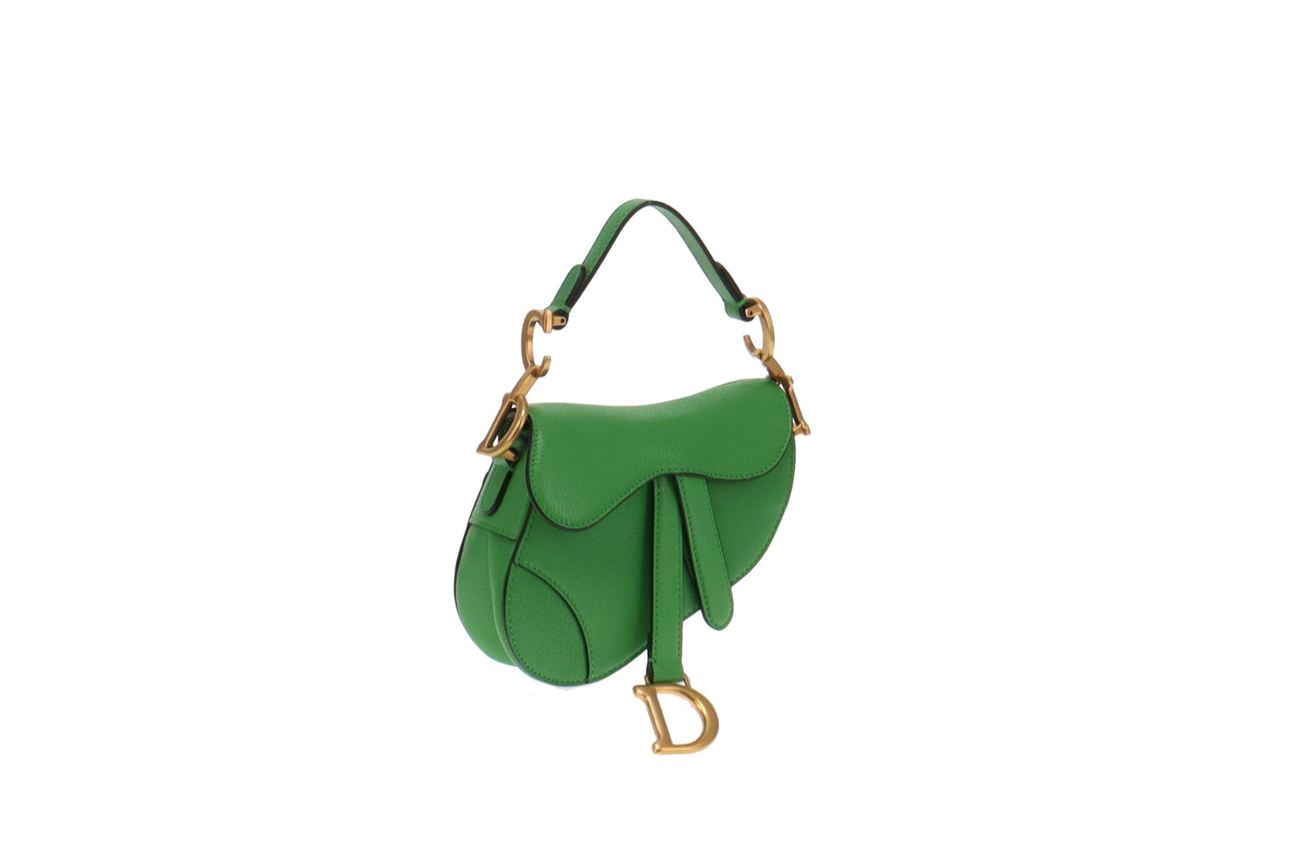 Dior Green Leather GHW Micro Saddle Bag with Strap 2022