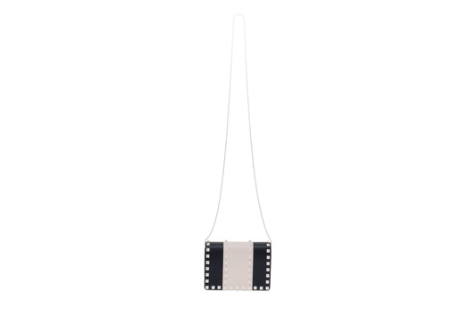 Valentino Navy and White Leather White Hardware Free Rockstud Chain Bag