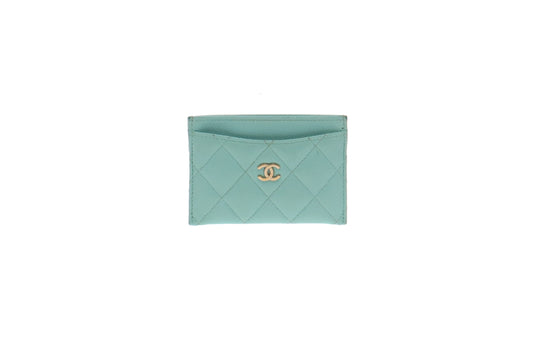 Chanel Aqua Blue Caviar Classic Card Holder 2019