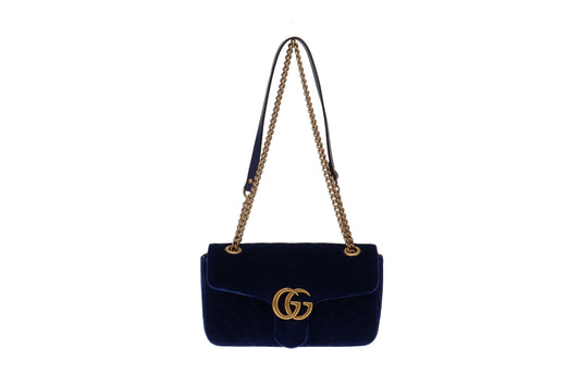 Gucci Royal Blue Velvet Small Marmont Flap Shoulder Bag