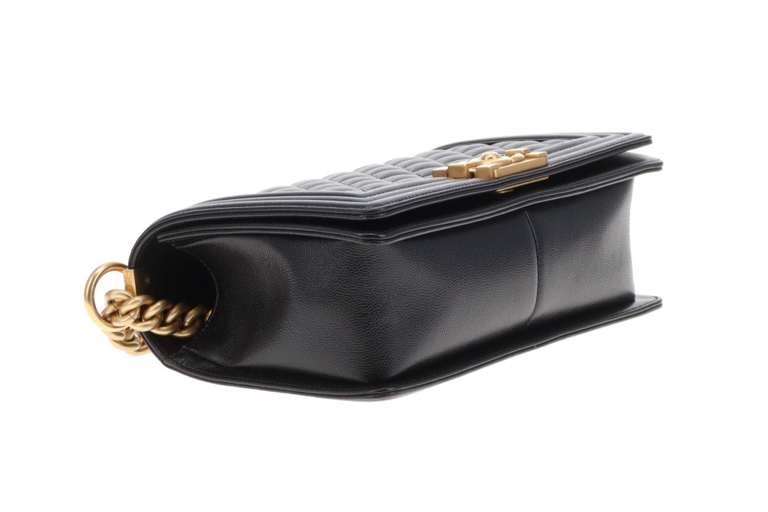Chanel Boy Bag Medium Black Caviar 2021 With Gold Hardware