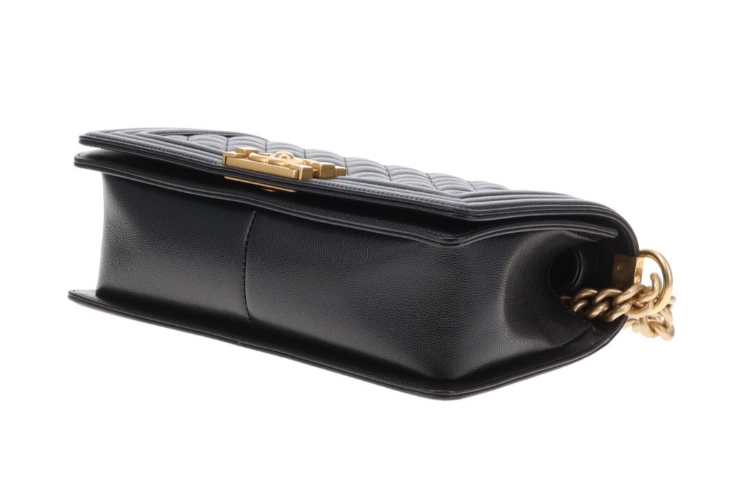 Chanel Boy Bag Medium Black Caviar 2021 With Gold Hardware