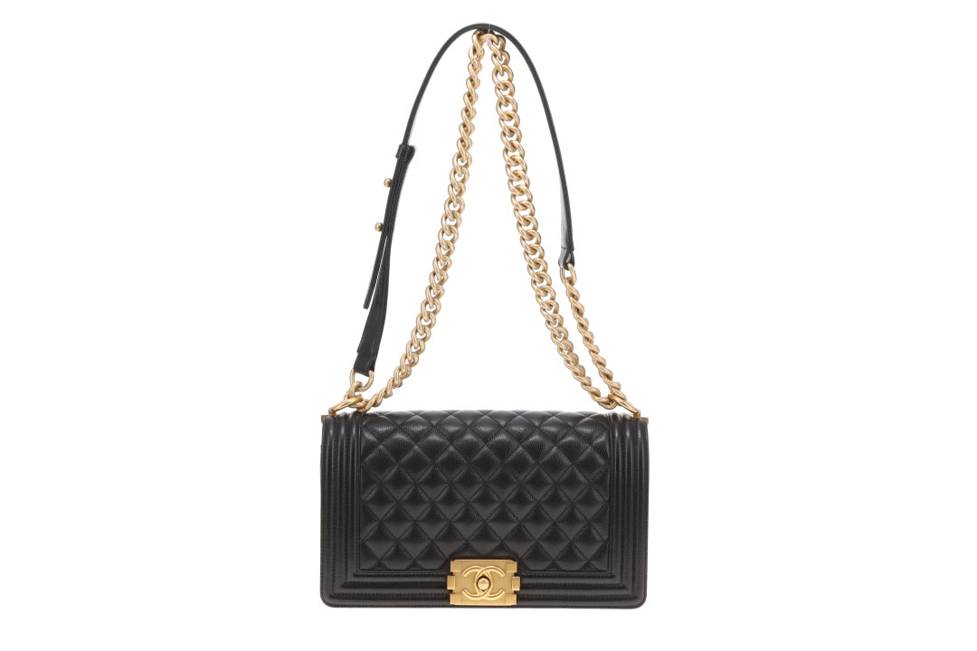 Chanel Boy Bag Medium Black Caviar 2021 With Gold Hardware