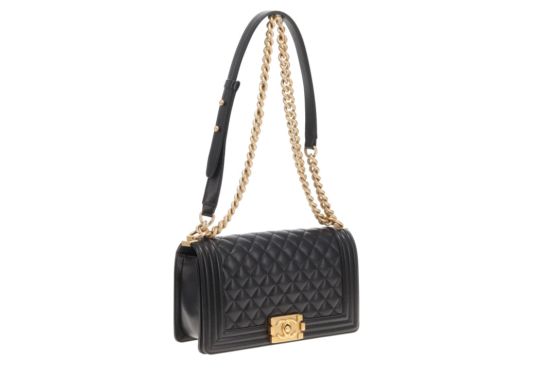Chanel Boy Bag Medium Black Caviar 2021 With Gold Hardware