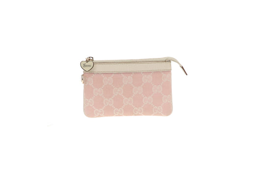 Gucci Coin Pouch Pink GG Canvas and Heart Zip