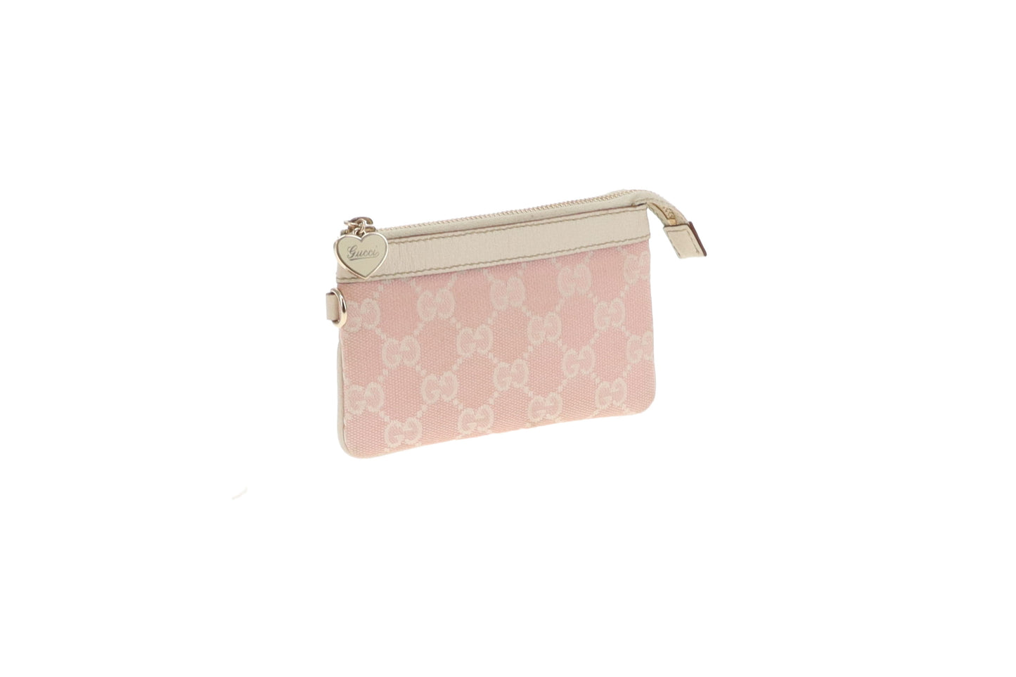 Gucci Coin Pouch Pink GG Canvas and Heart Zip