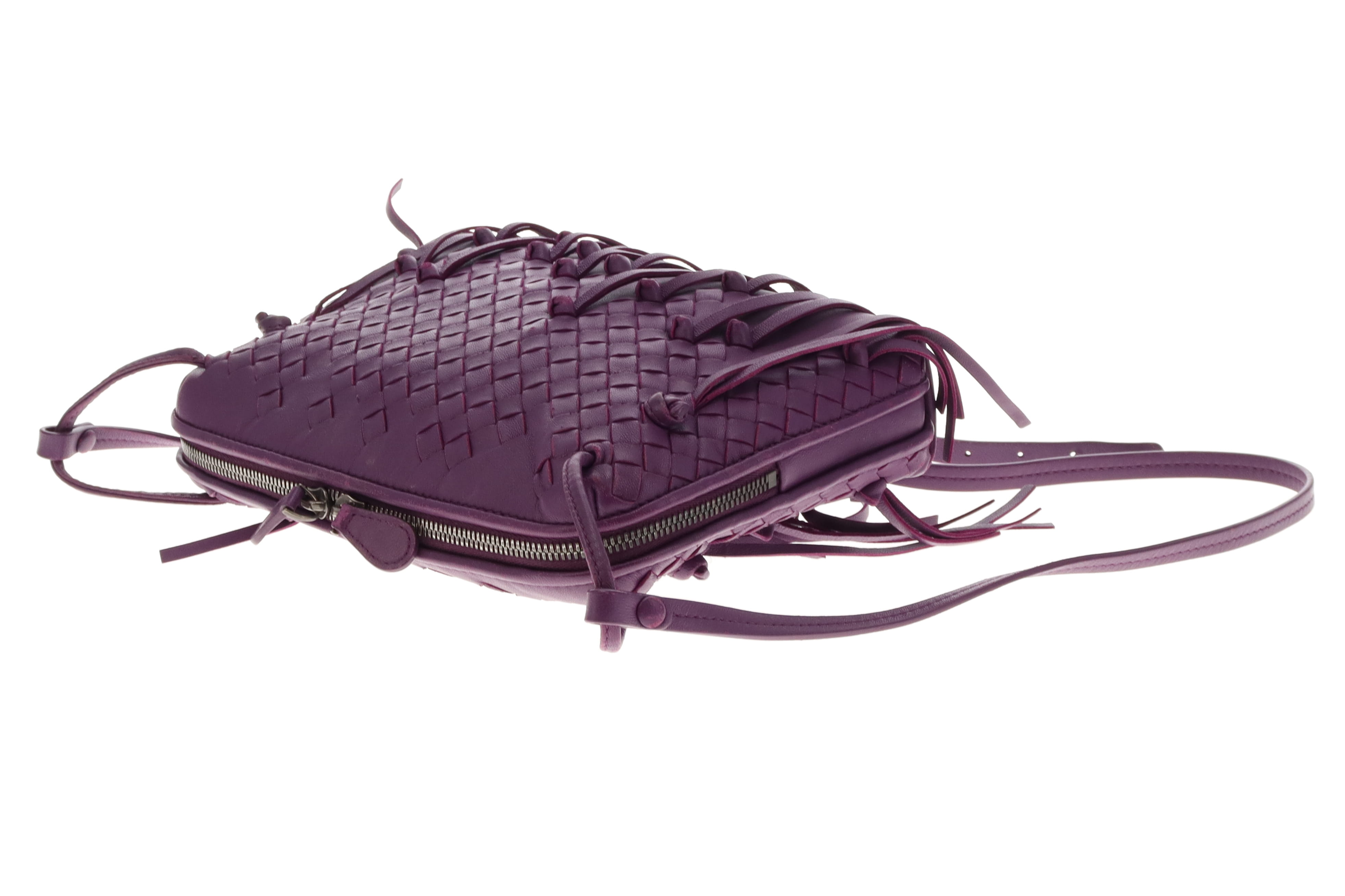 Bottega Veneta Purple Intrecciato Fringe Nodini Crossbody