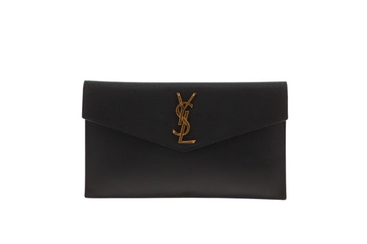 Saint Laurent Uptown Pouch  Black Grain De Poudre GHW