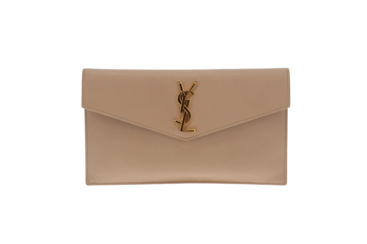 Saint Laurent Uptown Pouch Beige Grain De Poudre GHW