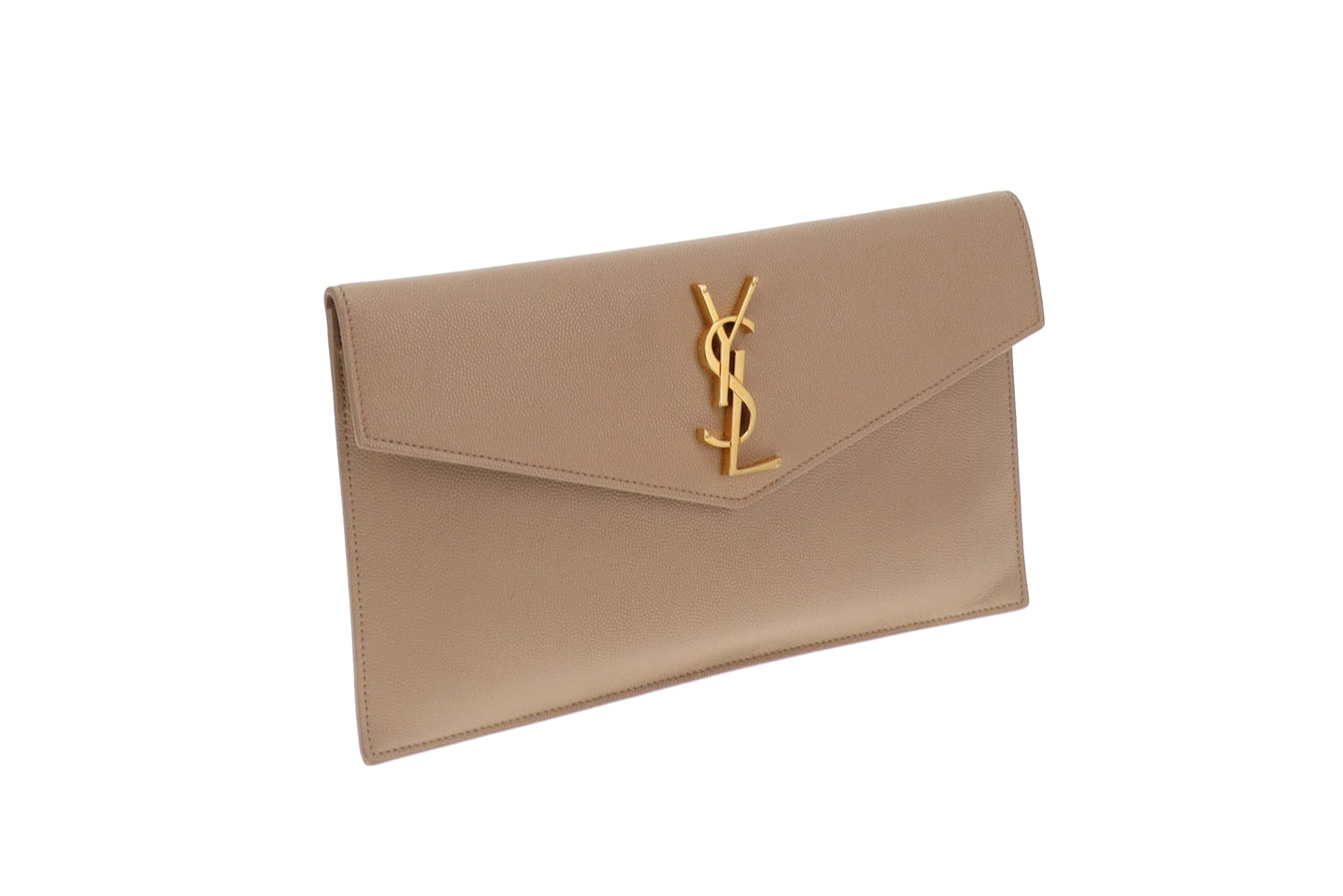 Saint Laurent Uptown Pouch Beige Grain De Poudre GHW