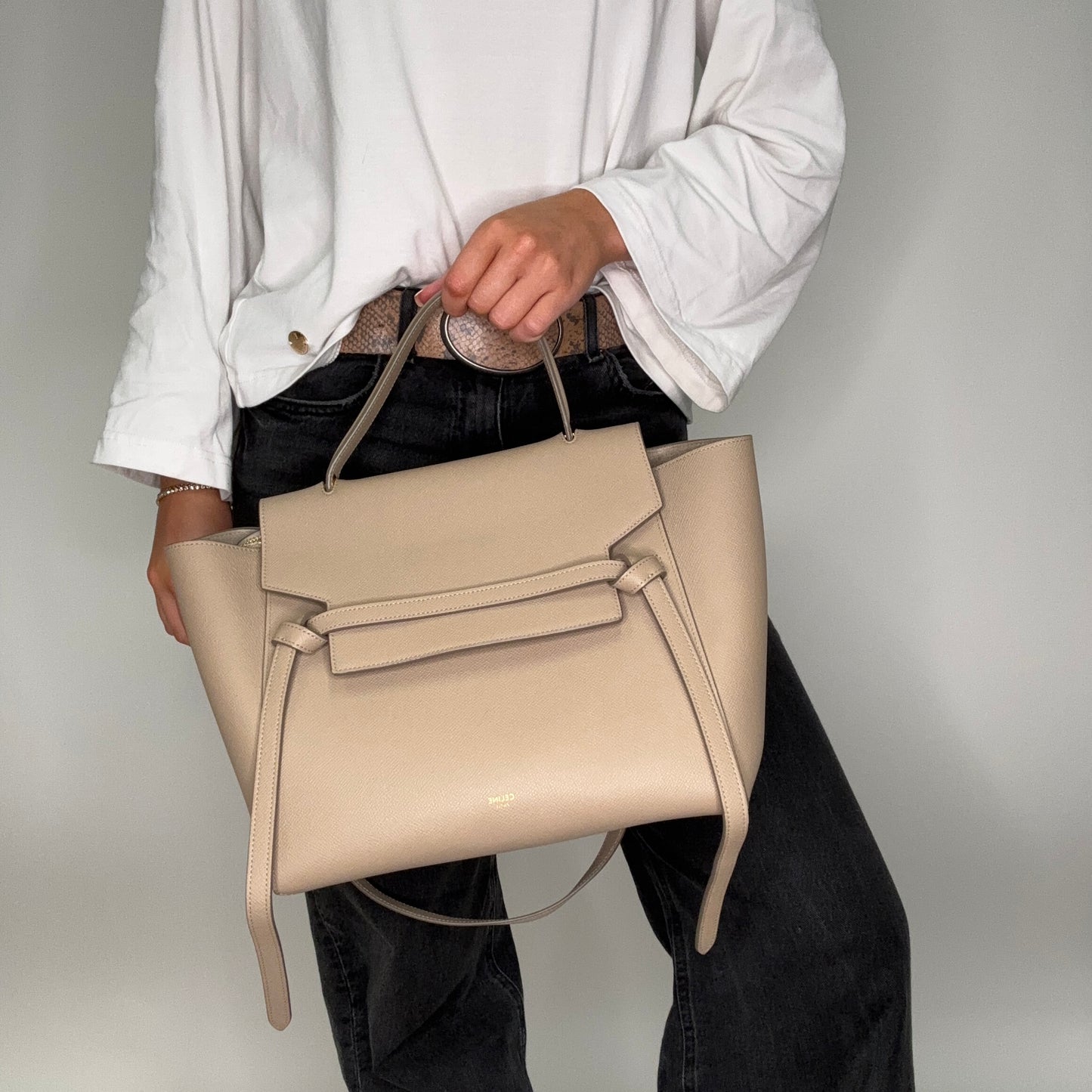 Celine Belt Bag Mini In Grained Calfskin Dune