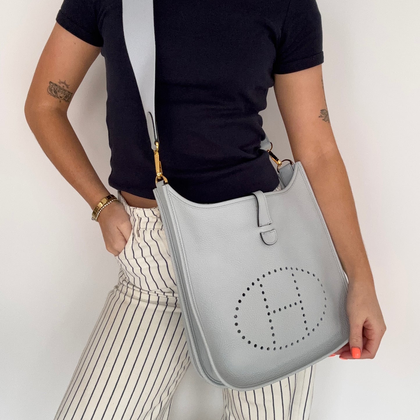 Hermes Evelyne III Bleu Brume Clemence PM Bag