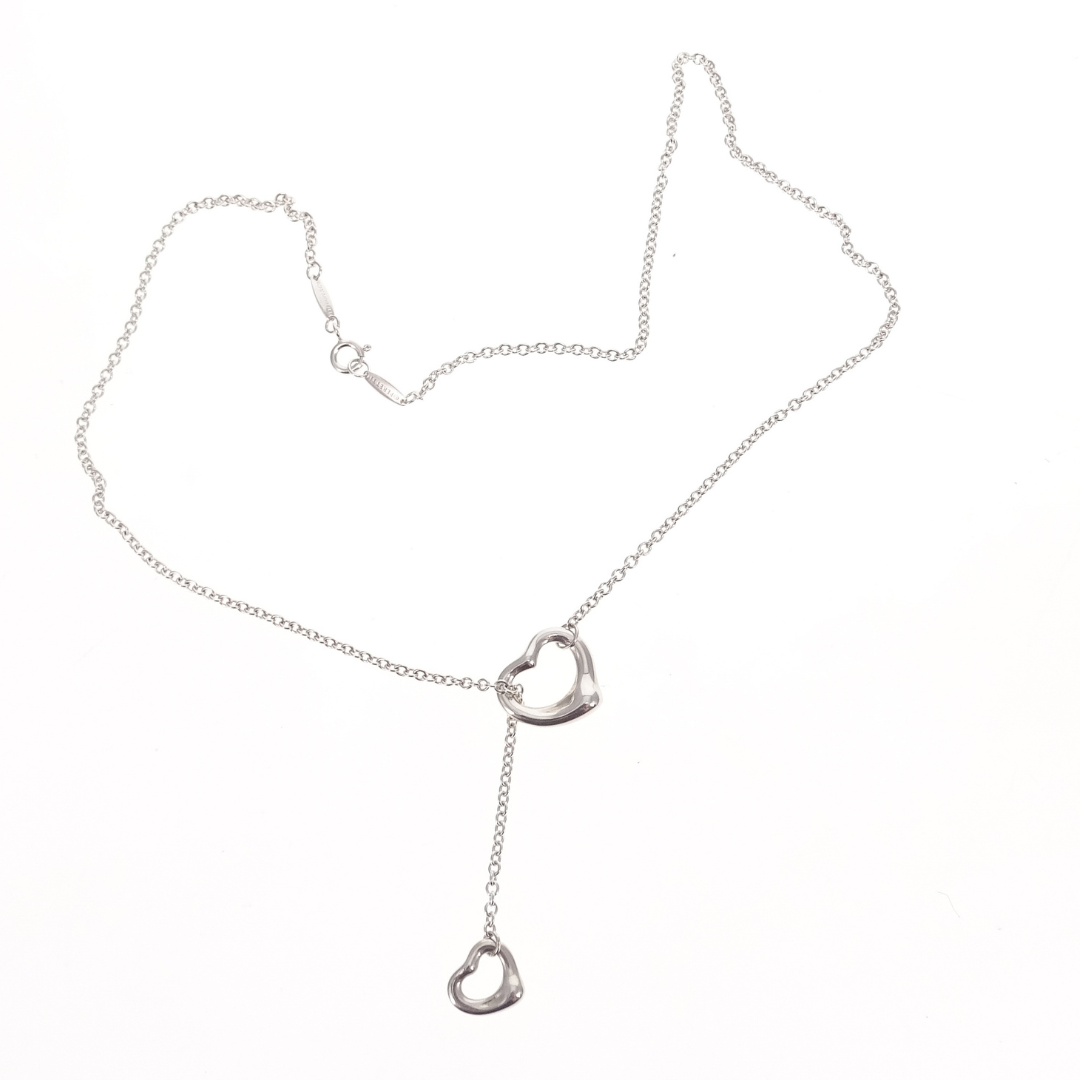 Tiffany & Co Open Heart Lariat Necklace Elsa Peretti Sterling Silver
