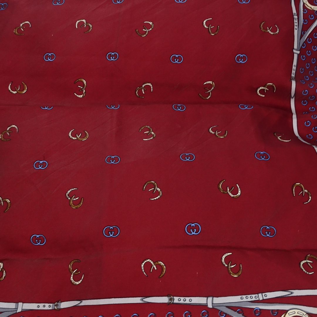 Gucci Horseshoe Silk Scarf 90cm Burgundy