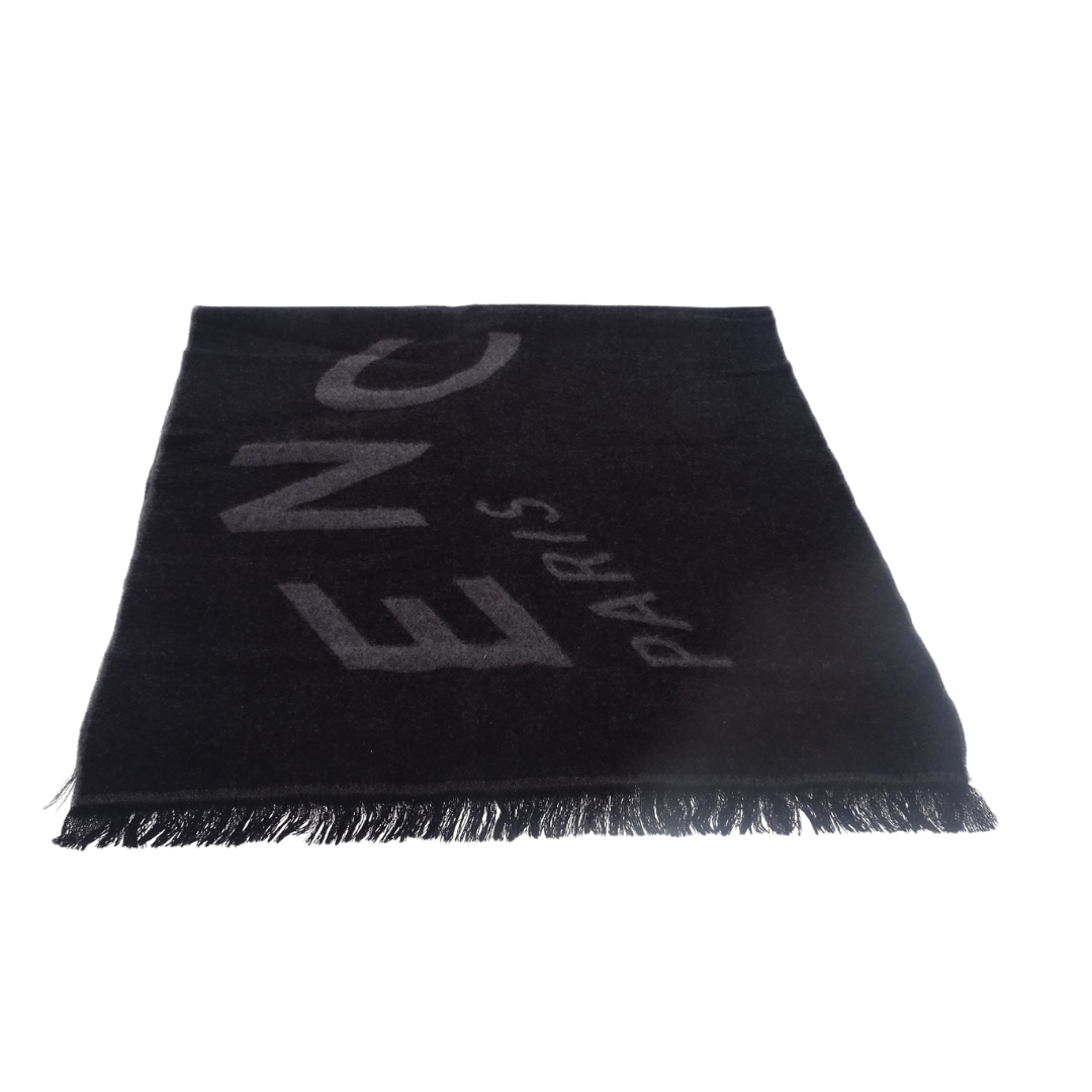 Givenchy Charcoal 100% Wool Logo Scarf