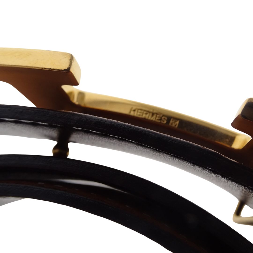 Hermes 32mm Belt H Buckle Gold and Noir Reversible Leather 95cm