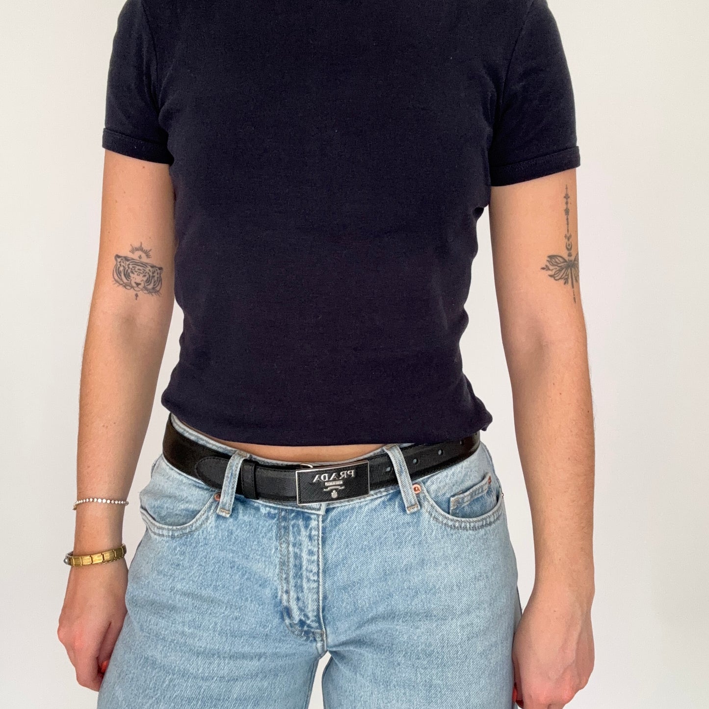 Prada Plaque Belt Black Saffiano SHW 75cm