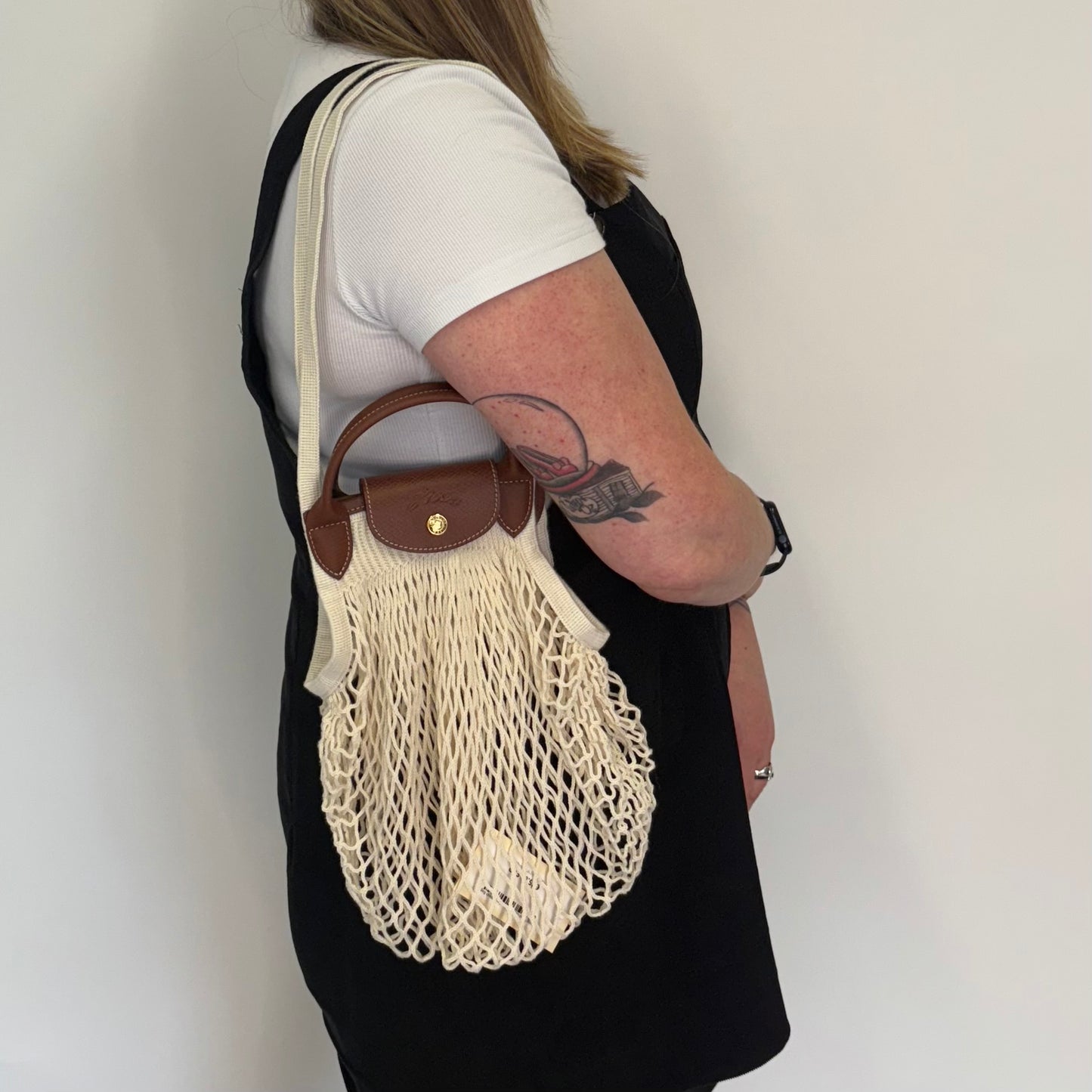 Longchamp Le Pliage Filet Ecru L Mesh Bag